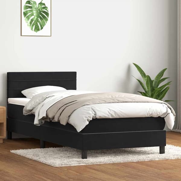 Ramsäng med madrass svart 80x220 cm sammet
