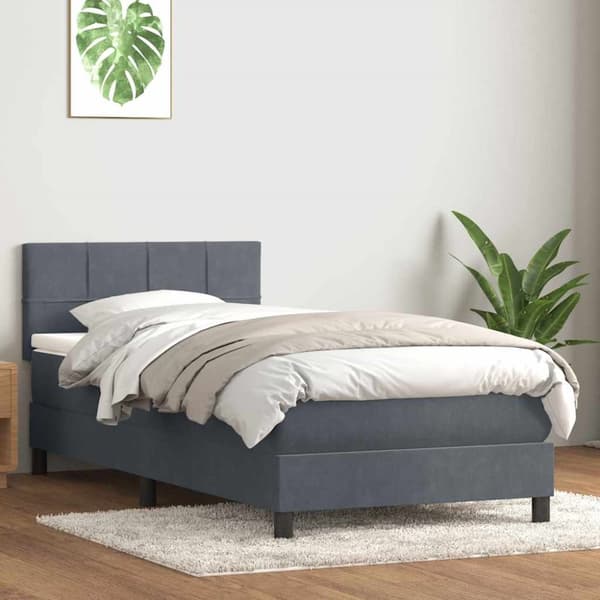 Resårsäng med madrass mörkgrå 90x220 cm sammet