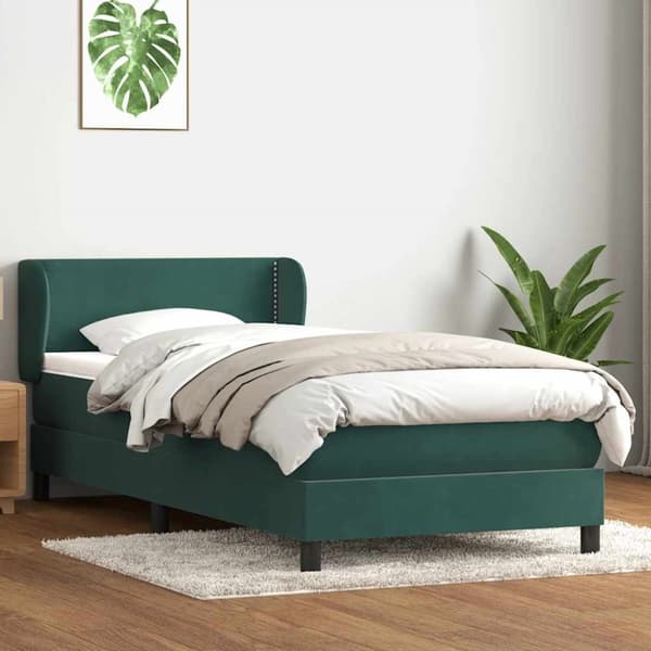 Ramsäng med madrass mörkgrön 90x210 cm sammet