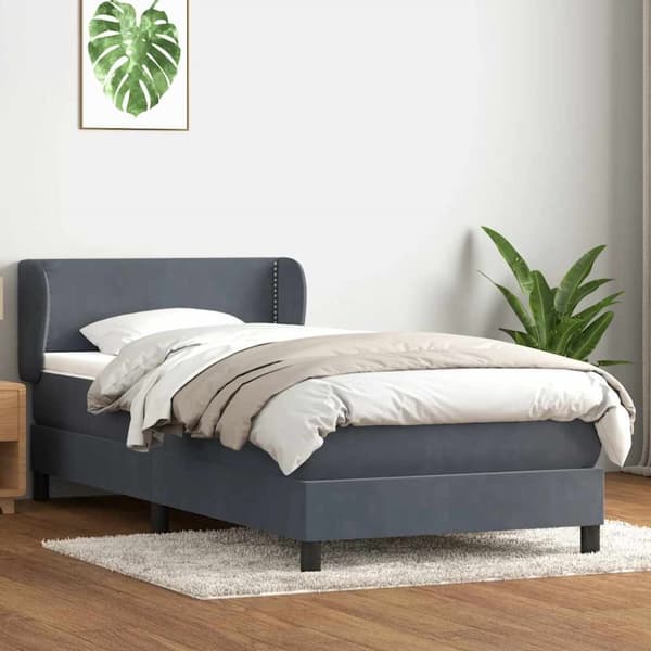 Ramsäng med madrass mörkgrå 80x220 cm sammet