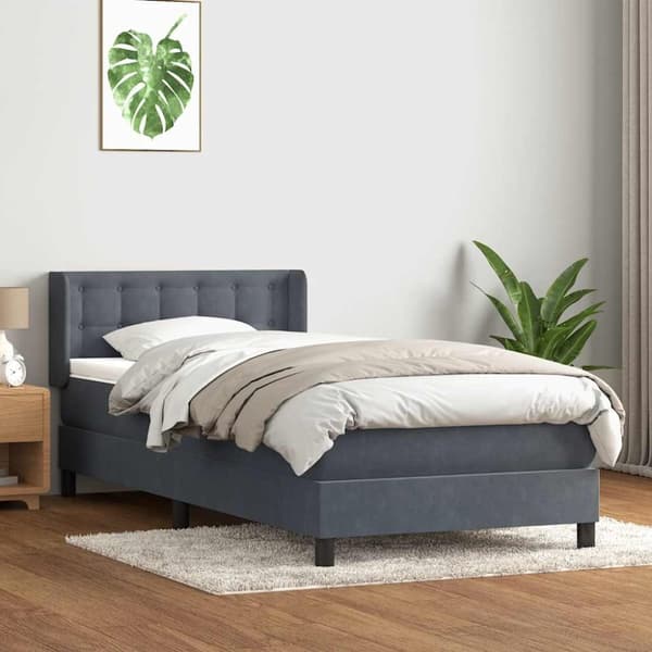Resårsäng med madrass mörkgrå 90x220 cm sammet