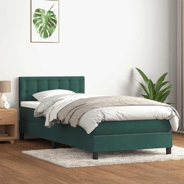Ramsäng med madrass mörkgrön 100x210 cm sammet
