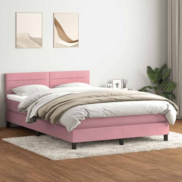 Ramsäng med madrass rosa 140x220 cm sammet