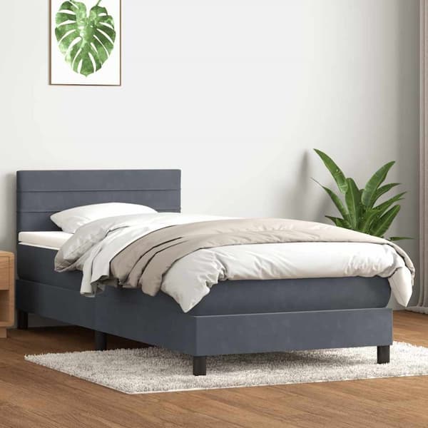 Ramsäng med madrass mörkgrå 80x210 cm sammet