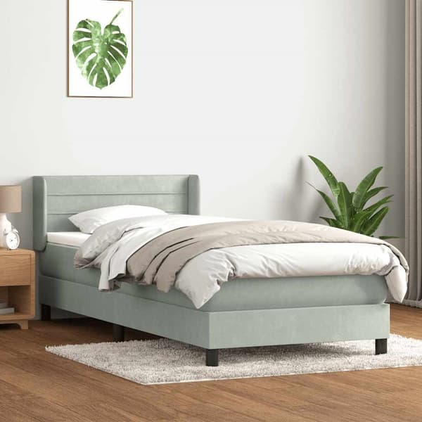 Ramsäng med madrass ljusgrå 90x210 cm sammet