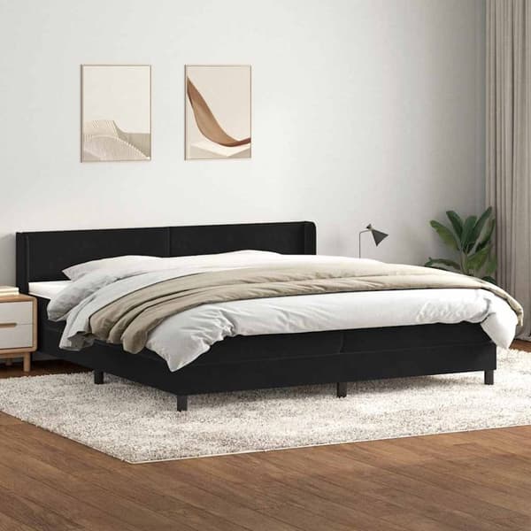 Ramsäng med madrass svart 200x210 cm sammet
