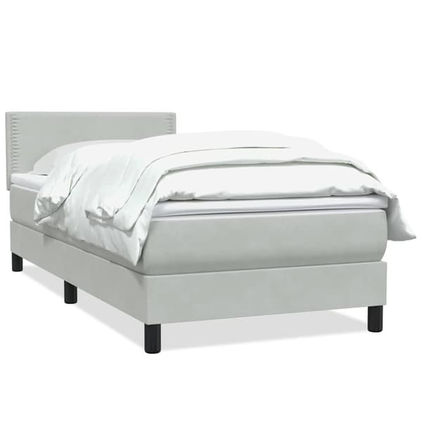 Resårsäng med madrass ljusgrå 90x220 cm sammet