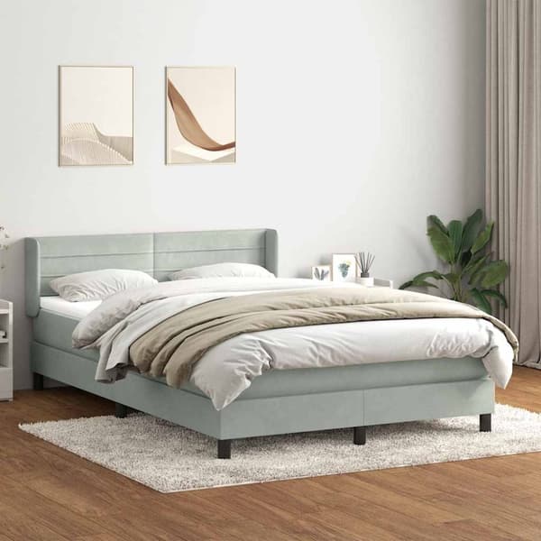 Ramsäng med madrass ljusgrå 140x220 cm sammet