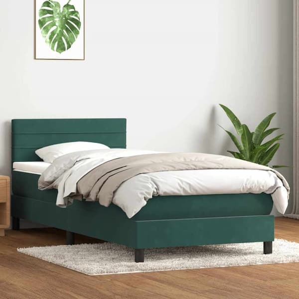 Ramsäng med madrass mörkgrön 90x210 cm sammet