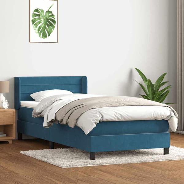 Resårsäng med madrass mörkblå 90x220 cm sammet
