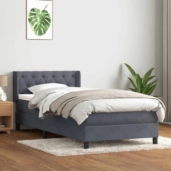Ramsäng med madrass mörkgrå 80x210 cm sammet
