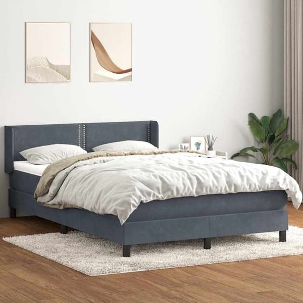 Ramsäng med madrass mörkgrå 140x210 cm sammet