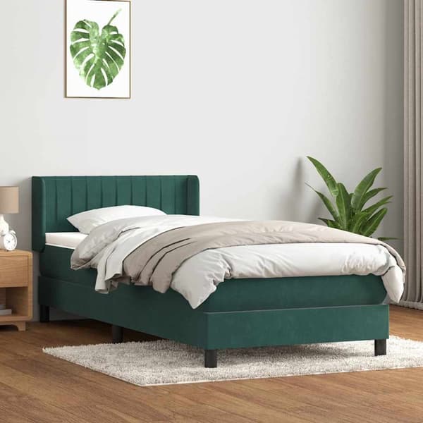 Ramsäng med madrass mörkgrön 100x210 cm sammet