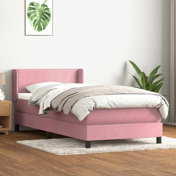 Ramsäng med madrass rosa 100x220 cm sammet