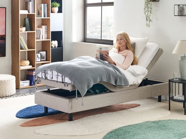 Säng Elektriskt Ställbar Beige Polyester 80 x 200 cm Liten Enkelsäng Fjärrkontroll Justerbar utan Huvudgavel