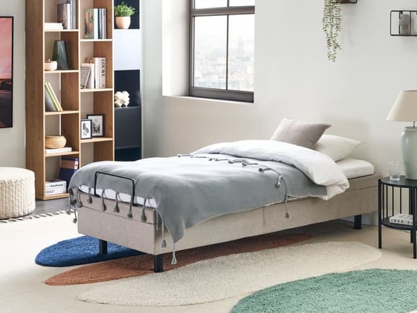 Säng Elektriskt Ställbar Beige Polyester 80 x 200 cm Liten Enkelsäng Fjärrkontroll Justerbar utan Huvudgavel