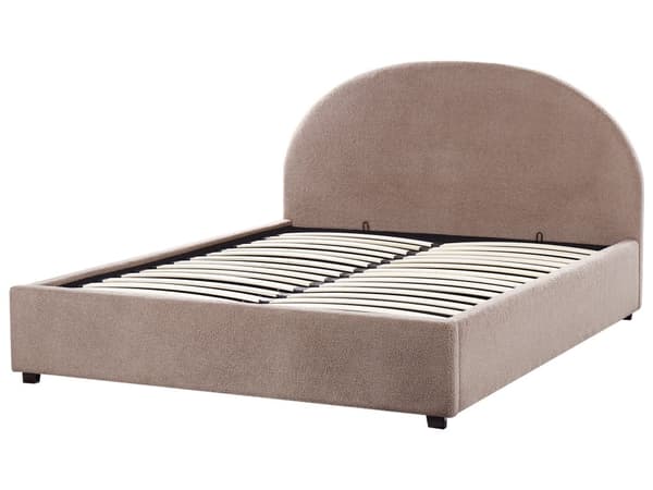 Seng Taupe Boucle 160 x 200 cm Moderne To Mands Seng med Opbevaring Blød Sengegavl Dobbeltseng Sengeramme Retro Design