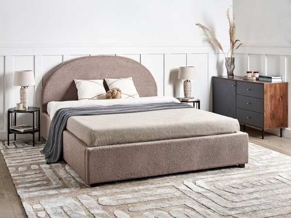 Seng Taupe Boucle 160 x 200 cm Moderne To Mands Seng med Opbevaring Blød Sengegavl Dobbeltseng Sengeramme Retro Design