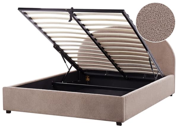 Seng Taupe Boucle 160 x 200 cm Moderne To Mands Seng med Opbevaring Blød Sengegavl Dobbeltseng Sengeramme Retro Design