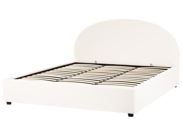 Seng Off White Boucle 180 x 200 cm Moderne To Mands Seng med Opbevaring Blød Sengegavl Dobbeltseng Sengeramme Retro Design