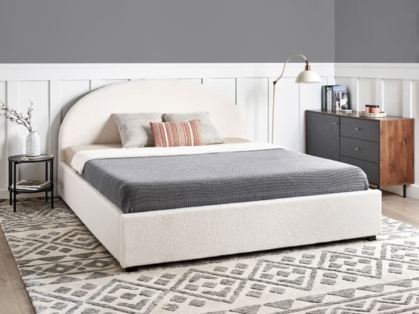 Seng Oppbevaringsseng Off-White Boucle 180 x 200 cm Minimalistisk Retro Design Oppbevaring