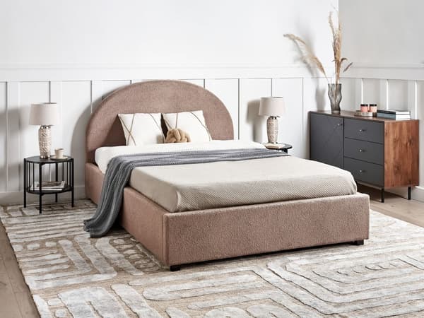 Seng Oppbevaringsseng Taupe Boucle 140 x 200 cm Minimalistisk Retro Design Oppbevaring