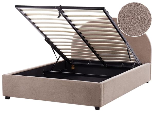 Seng Oppbevaringsseng Taupe Boucle 140 x 200 cm Minimalistisk Retro Design Oppbevaring