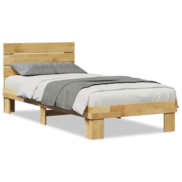 vidaXL Sengeramme med hovedgærde uden madras 75x190 cm Massivt træ Eg