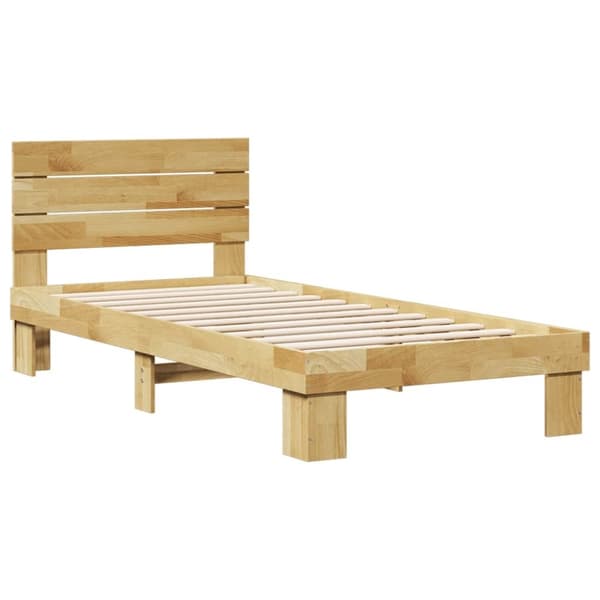 vidaXL Sengeramme med hovedgærde uden madras 75x190 cm Massivt træ Eg