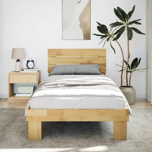 vidaXL Sengeramme med hovedgærde uden madras 75x190 cm Massivt træ Eg