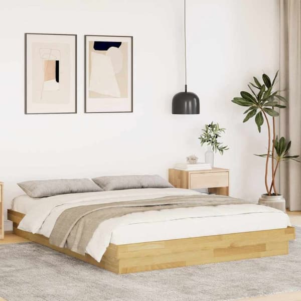 vidaXL Sengeramme uden madras 150x200 cm Massivt træ Eg