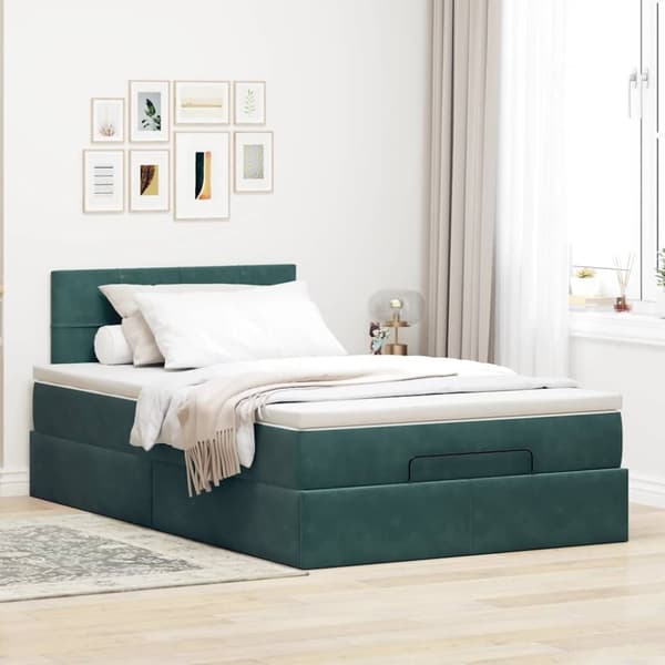 vidaXL Ottoman sängram med madrass mörkgrön 120x200 cm sammet