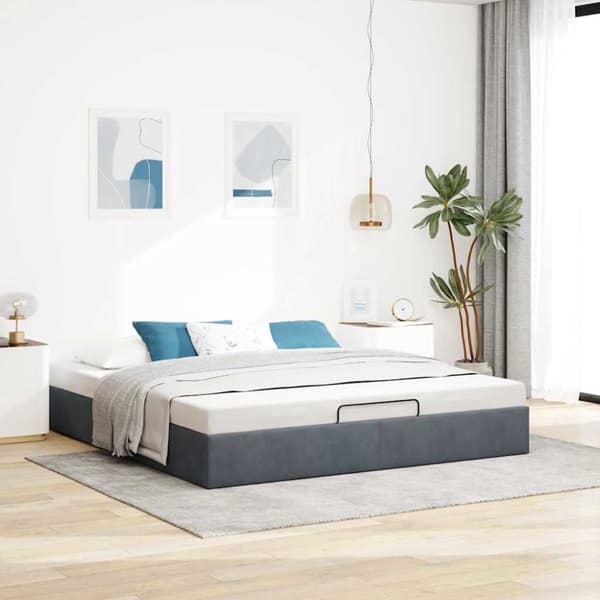 vidaXL Ottoman sengeramme uten madrass mørkegrå 200x200 cm fløyel
