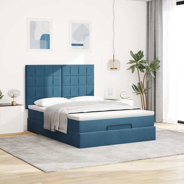 vidaXL Ottoman sengeramme med madrasser mørkeblå 140x190cm fløyel