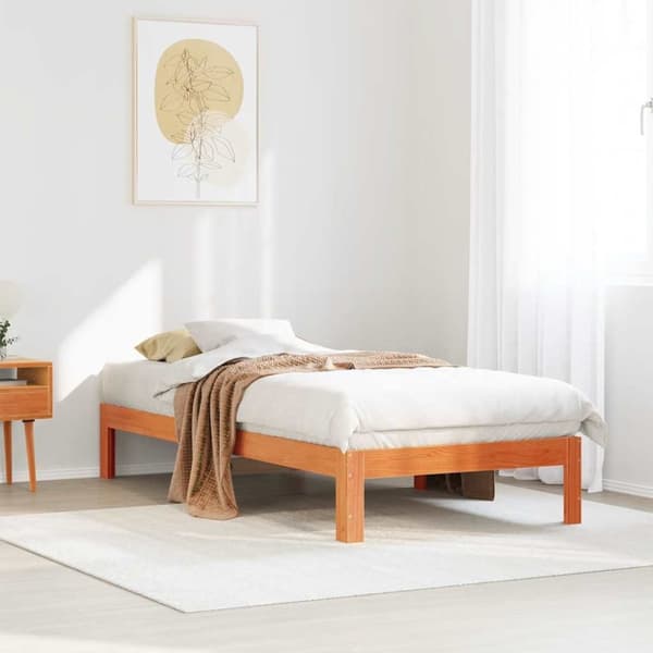 vidaXL sengeramme uden madras 80x200 cm massivt fyrretræ gyldenbrun