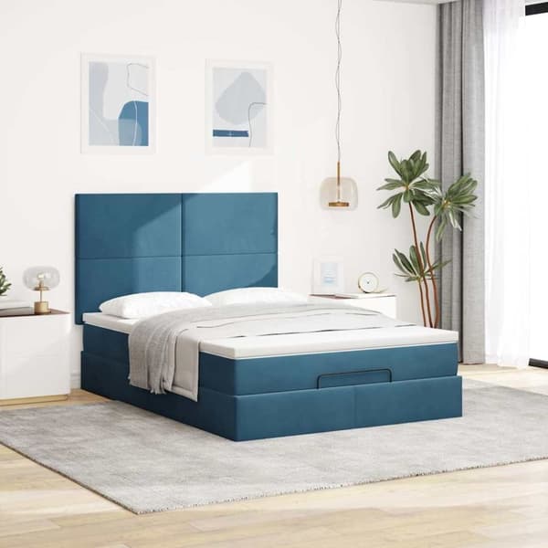 vidaXL Ottoman sengeramme med madrasser mørkeblå 140x190cm fløyel