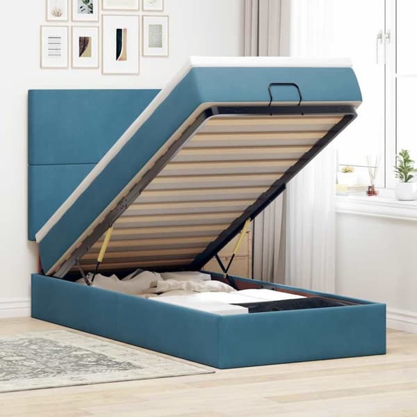 vidaXL Ottoman sengeramme med madrasser mørkeblå 140x190cm fløyel