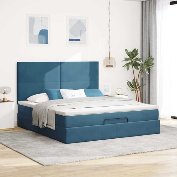 vidaXL Ottoman sengeramme med madrasser mørkeblå 180x200cm fløyel