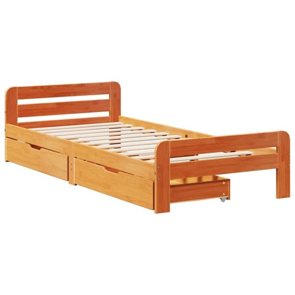 vidaXL Sengeramme uten madrass voksbrun 90x200 cm heltre furu
