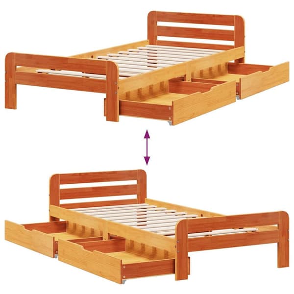vidaXL Sengeramme uten madrass voksbrun 90x200 cm heltre furu