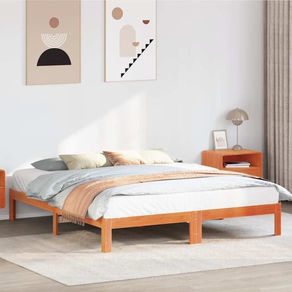 vidaXL Sängynrunko ilman patjaa vahanruskea 180x200 cm täysi mänty