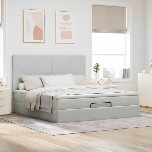 vidaXL Ottoman sengeramme med madrasser lysegrå 180x200cm fløyel