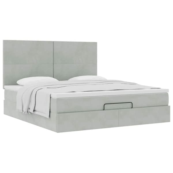vidaXL Ottoman sengeramme med madrasser lysegrå 180x200cm fløyel