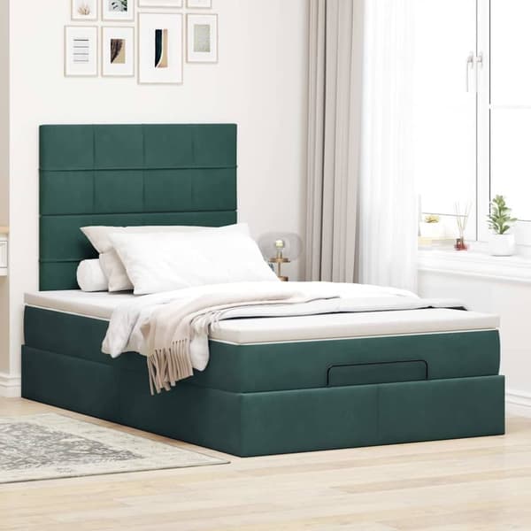 vidaXL Ottoman sengeramme med madrasser mørkegrønn 120x200cm fløyel
