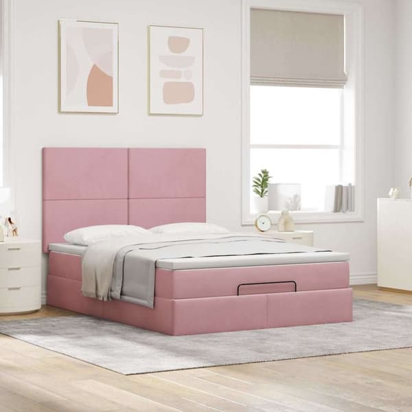 vidaXL Ottomaanisänky patjoineen pinkki 140x190cm sametti
