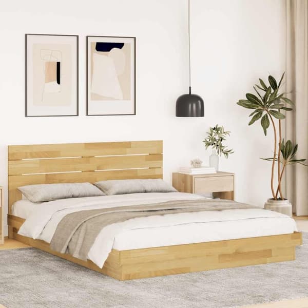 vidaXL Sengeramme med sengegavl uten madrass 150x200 cm Heltre Eik