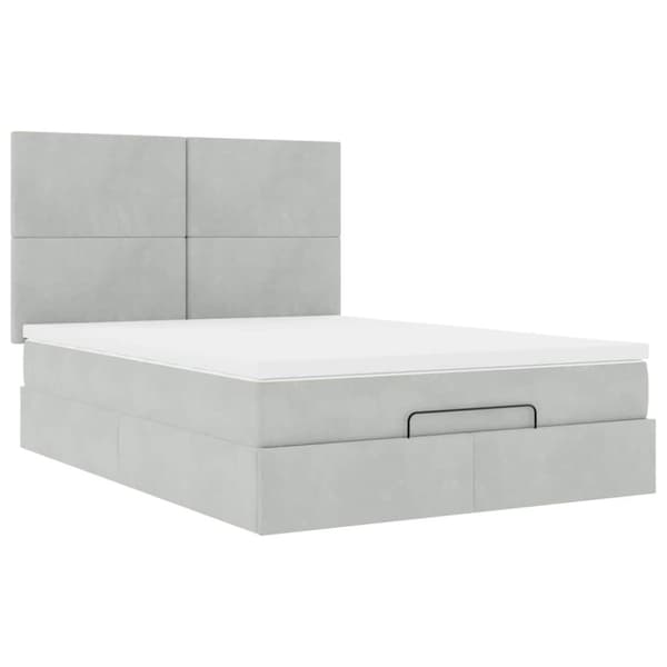 vidaXL Ottoman sengeramme med madrasser lysegrå 140x200cm fløyel