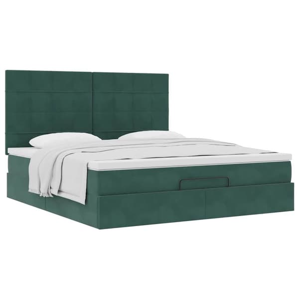 vidaXL Ottoman sengeramme med madrasser mørkegrønn 160x200cm fløyel