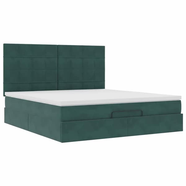 vidaXL Ottoman sengeramme med madrasser mørkegrønn 160x200cm fløyel