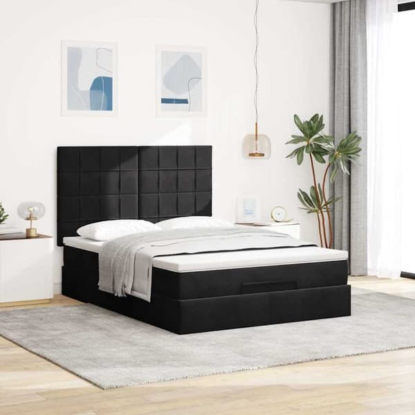 vidaXL Ottoman sengeramme med madrasser svart 140x190cm fløyel